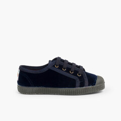 Velvet Lace-up Trainers  Navy Blue