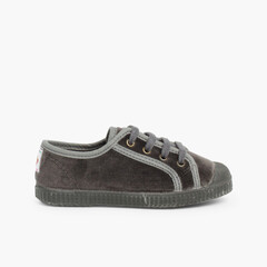 Velvet Lace-up Trainers  Grey