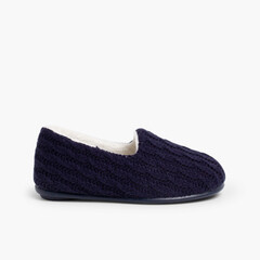 Kids Cable Knit Slippers Navy Blue