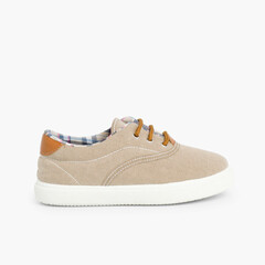 Contrast Lace-Up Canvas Sneakers Sand