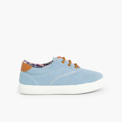 Contrast Lace-Up Canvas Sneakers Sky Blue