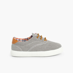 Contrast Lace-Up Canvas Sneakers Grey