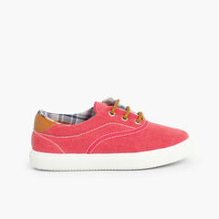 Contrast Lace-Up Canvas Sneakers Red