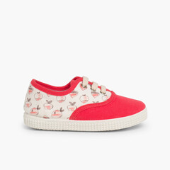 Lace-up canvas trainers animal prints   Coral