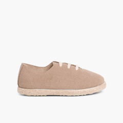 Kids Lace-Up Suede and Jute Trainers Sand