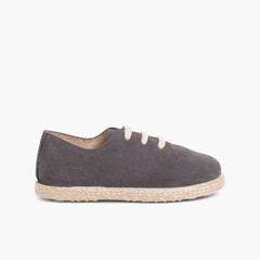 Kids Lace-Up Suede and Jute Trainers Grey