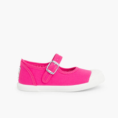 Girls Buckle Up Rubber Toe Cap Canvas Mary Janes Fuchsia