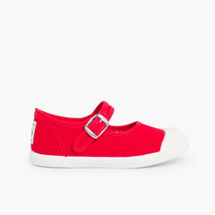 Girls Buckle Up Rubber Toe Cap Canvas Mary Janes Red