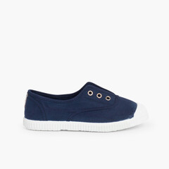 Rubber Toe Cap Canvas Trainers Without Laces Navy Blue