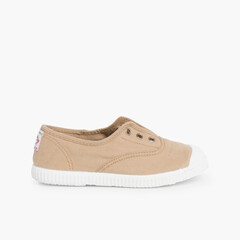 Rubber Toe Cap Canvas Trainers Without Laces Sand
