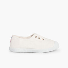 Rubber Toe Cap Canvas Trainers Without Laces White