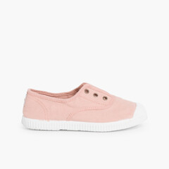 Rubber Toe Cap Canvas Trainers Without Laces Blush pink