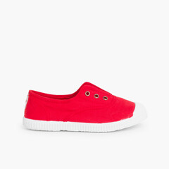 Rubber Toe Cap Canvas Trainers Without Laces Red