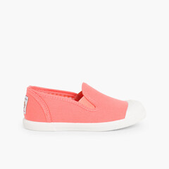 Slip On Canvas Plimsolls with Elastic  Coral