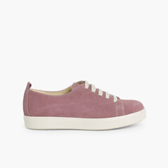 Split Leather Lace-up Trainers  Lilac