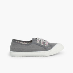 Lace-Up Rubber Toe Cap Canvas Trainers Grey