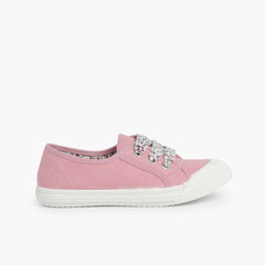 Lace-Up Rubber Toe Cap Canvas Trainers Pink