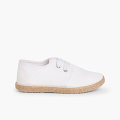 Bluchers With Esparto Grass Soles And Satin Effect  White