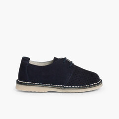 Suede Bluchers With Punch Hole Detail  Navy Blue