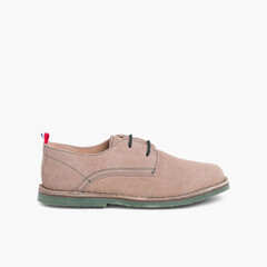 Suede Blucher Shoes with Coloured Outsole and Laces Beige