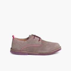 Suede Blucher Shoes with Coloured Outsole and Laces Grey