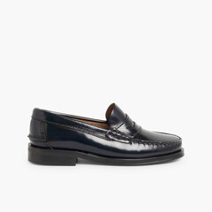 Leather Slip-on Loafers  Navy Blue