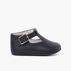 Soft Leather T-Bar Baby Shoes Navy Blue