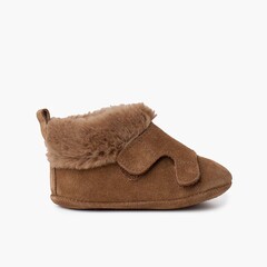 Suede baby booties fur lining Taupe