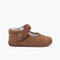 Baby Suede loop fasteners Mary Janes  Taupe