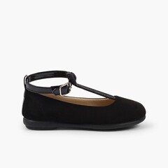  T-Bar Mary Janes with Glittery Strap Black