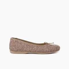 Tweed Girl Ballerinas with Bow Taupe