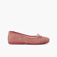 Tweed Girl Ballerinas with Bow Pink