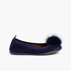Girl´s and women´s ballet shoes with a pompom Navy Blue