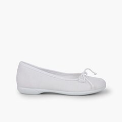 Linen Communion Ballet Flats for Girls White