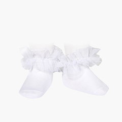 Ankle socks with a gathered tulle strap White