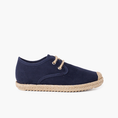 Faux Suede Blucher with Jute Toe and Laces Navy Blue