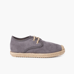 Faux Suede Blucher with Jute Toe and Laces Grey