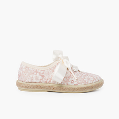 Flowers and Jute Blucher with Satin Laces Blush pink