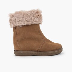 Faux fur collar boots Taupe