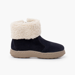 Sport sole boot with zipper and shearling  Navy Blue