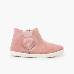 Side elastic boot with soft heart Pink