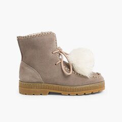 Boots with pompoms split leather girls Grey