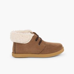 Faux Sheepskin Cuff Boots for Boys and Girls Taupe