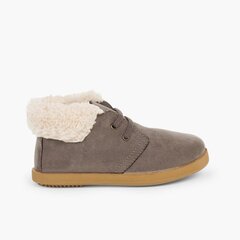 Faux Sheepskin Cuff Boots for Boys and Girls Grey