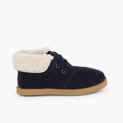 Faux Sheepskin Cuff Boots for Boys and Girls Navy Blue