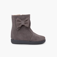 Girls suede boots with big side bow Grey