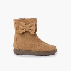 Girls suede boots with big side bow Taupe