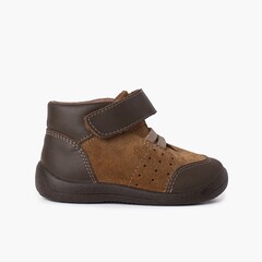 Reinforced leather toe and heel booties with riptape Brown