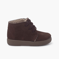 Kids Suede Boots with Coloured Laces and Stitchings Brown