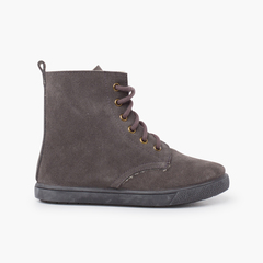 Shearling boot with side zipper laces Grey